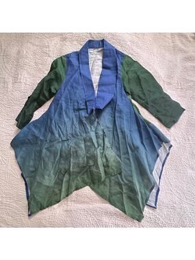 Ria Modiste duster women's blouse small, green blue, NWOT